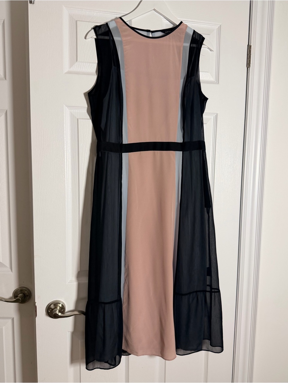 Club Monaco 100% Silk Colorblock Midi Dress Pink Blue Black Size 12
